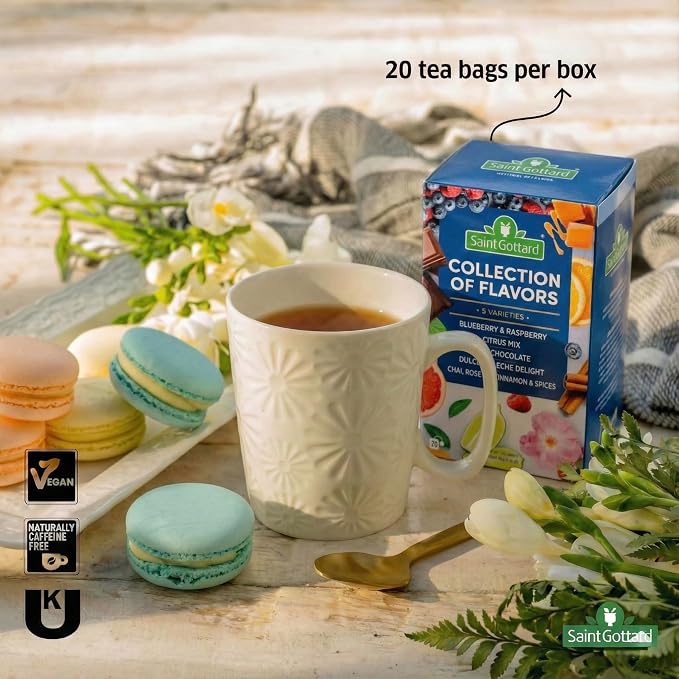 [Collection of Flavors] Saint Gottard Herbal Tea – Caffeine-Free Herbal Infusion, Natural Ingredients, Hot or Iced Tea, Organic Premium Flavor Blend, Aromatic & Smooth Taste, 40 tea bags