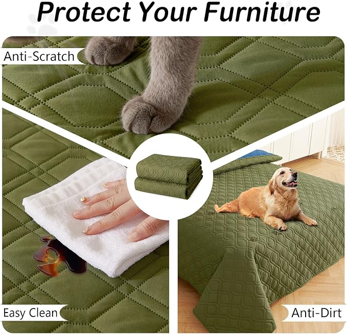 Waterproof Dog Bed Blanket - Soft Pet Blanket & Sofa Cover for Dogs | Reversible Washable Furniture Protector, Couch Covers for Pets (30x70 Inch, Green/Navy Blue)
