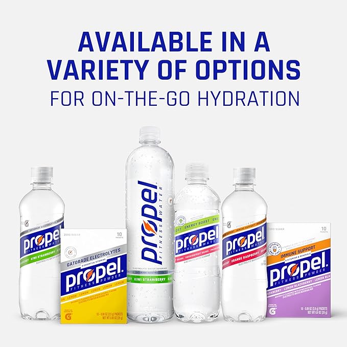 Propel Immune Support Electrolyte Enhanced Water Drink Mix Powder Packets, Variety Pack, 100% DV Vitamin C, Good source of Zinc, Zero Sugar Hydration with Electrolytes and Vitamins (30 Packets)