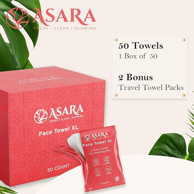 Clean Face Towels Disposable XL Facial Wipes | Add Water As a Makeup Remover | Sensitive Skin Face Towels | Organic Vegan Biodegradable - Clean Daily Towelettes | by Asara (50 Count)