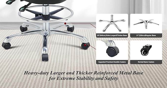 Height Adjustable Rolling Shop Stool with Back Support - Kitchen Stool with Wheels Heavy Duty for Salon, Spa, Massage, Tattoo, Esthetician - Extra Thick for Extreme Comfort