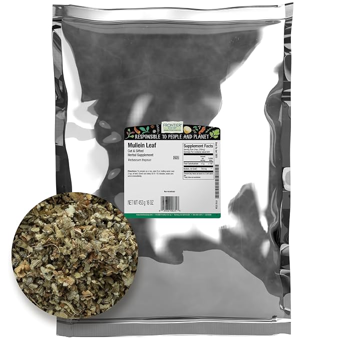 Frontier Co-op Mullein Leaf, Cut and Sifted - Dried Mullein Leaves, Ideal for Loose Leaf Tea, Tea Bags, Gummies, Extract, Capsules - Kosher | 16 Ounce (Pack of 1)