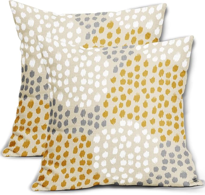 Yellow White Pillow Covers 20x20 Set of 2 Boho Gray Polka Dot Throw Pillows Modern Trendy Print Decorative Outdoor Farmhouse Pillowcase Cushion Cover Linen Pillow Case Decor for Home Sofa Couch Bed