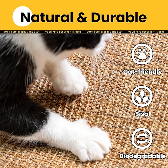 Conlun 2-Pack Cat Scratching Pads, 15.7x23.6in Sisal Wall & Couch Protector | High-density Sisal Mat, No Fraying, Mess-free, Anti-slip Backing, Adhesive Strips for Easy Mounting, Brown