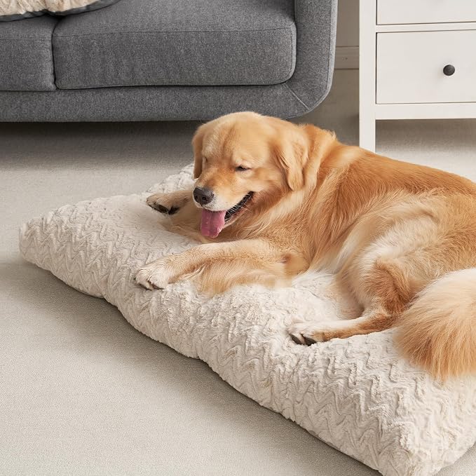 EHEYCIGA Washable XL Dog Beds Large Sized Dog, 44x32 Inch Pet Bed, Beige | Plush and Comfy Kennel Pad, Soft Dog Crate Mat, Deluxe Pet Sleeping Mat, Large Bed for Dog Up to 85 lbs