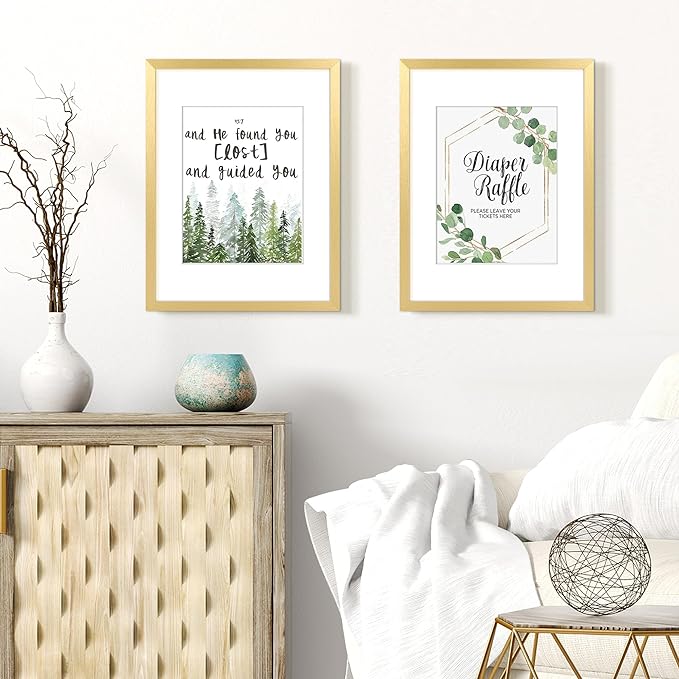 upsimples 12x16 Picture Frame Set of 5, Display Pictures 8.5x11 with Mat or 12 x 16 Without, Wall Gallery Poster Frames, Gold | Poster Frame Collage Wall Decor, 8.5x11 Picture Frame with Mat for Family, Wedding, Hallway, Christmas