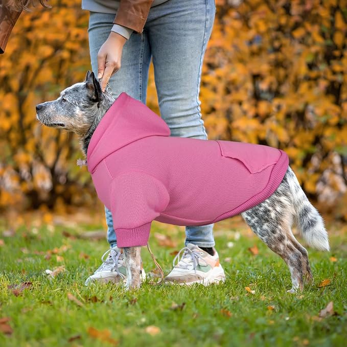 Dog Sweaters for Large Dogs,Dog Hoodie Sweater Solid Soft Brushed Fleece Pet Clothes Pet Hoodie Sweatshirt with Pocket(Pink-XL)