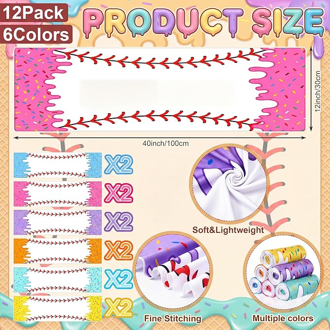 Peryiter 24 Pcs Ice Cream Drip Baseball Party Favors 12 Cooling Towels 12 Drip Drawstring Bags Bulk Sport Gifts for Teams Summer Camping Yoga Running Supplies, Chilly and Absorbent (Classic)