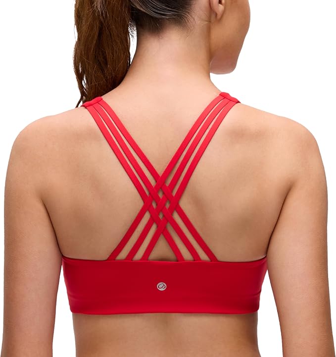 CRZ YOGA Butterluxe Multi-Strap Cross Back Sports Bras for Women - V Neck Padded Strappy Wireless Yoga Top