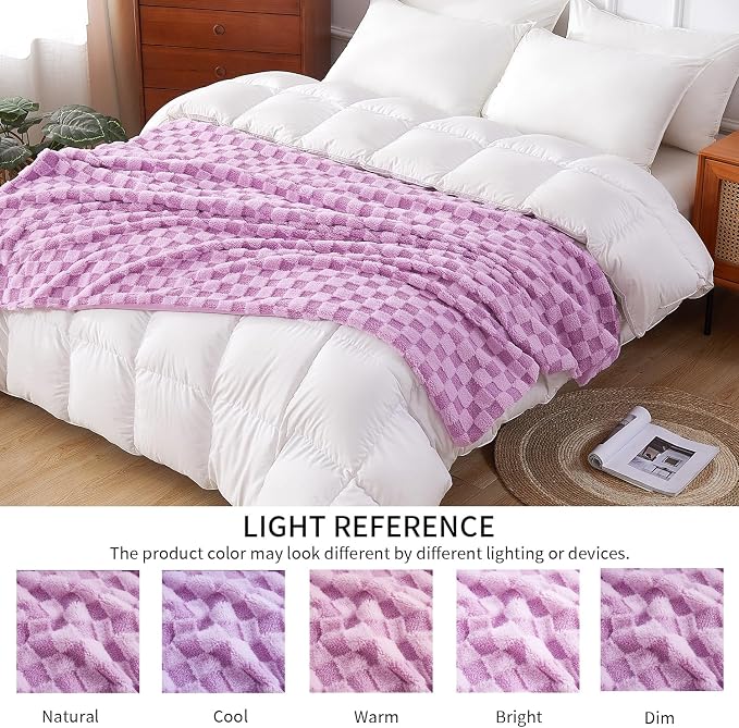Luxury 3D Checkered Throw Blanket Reversible Thick Warm Blankets for Couch | Soft Velvet Flannel Fuzzy Plush Gift for Women