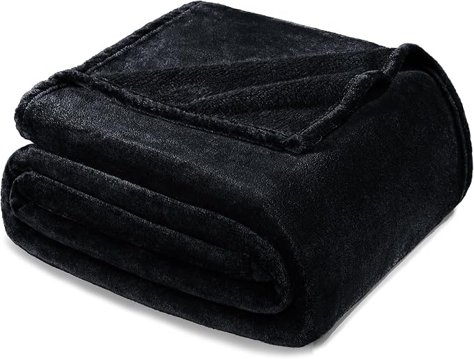 Exclusivo Mezcla Soft Fleece Blanket Twin Size for Bed, Black | 60x80 Inches, Double-Sided Brushed Flannel, Lightweight Plush Cozy Blanket for Home Decor, All Season, Machine Washable