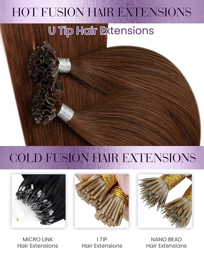 LaaVoo K Tip Hair Extensions Real Human Hair Auburn U Tip Hair Extensions Human Hair Auburn 50g 50s 14 Inch