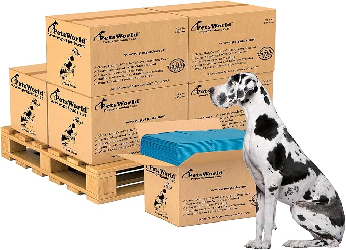 PETSWORLD Giant Dog Potty Pads, Odor-Eliminating, 36" x 36", Ultra Absorbent 5-Layer Leak-Proof Training Pads for Dogs & Cats (36x36, 1200 Count)