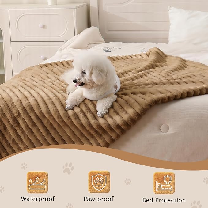 PuTian Waterproof Dog Blanket for Couch, 40"x50", Khaki | Blocks Urine, Stains and Pet Hair to Guard Furniture, Perfect For Dogs & Cats On Couch, Bed, Car And Travel