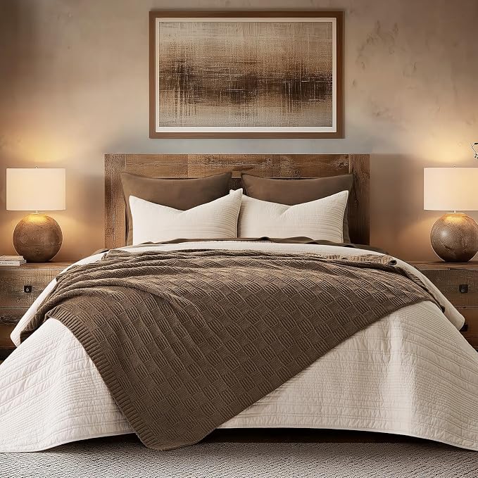 EVERGRACEHOME Modern Checkered Chenille Throw Blanket, 60x80, Camel Brown | Lightweight Warmth, All-Season Breathability, OEKO-TEX certified, Timeless Grid Pattern, Farmhouse Throw for Couch, Bed, Sofa