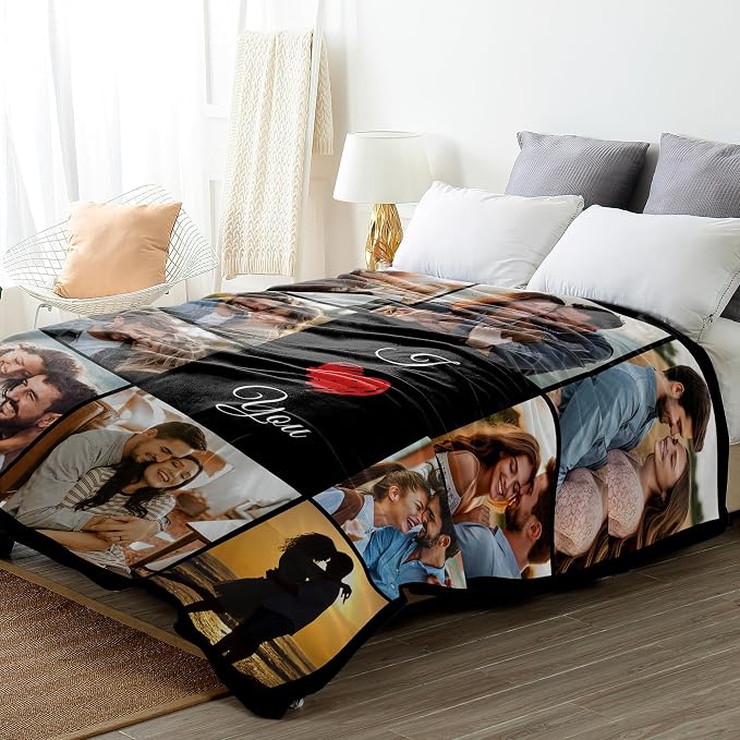 SHIPS NEXT DAY Custom Blanket with Picture Text Personalized Throws Blanket with Photos Customize Blanket Customizable Blankets Customized Gifts for Mom Dad Couple Girlfriend Boyfriend Wife Husband