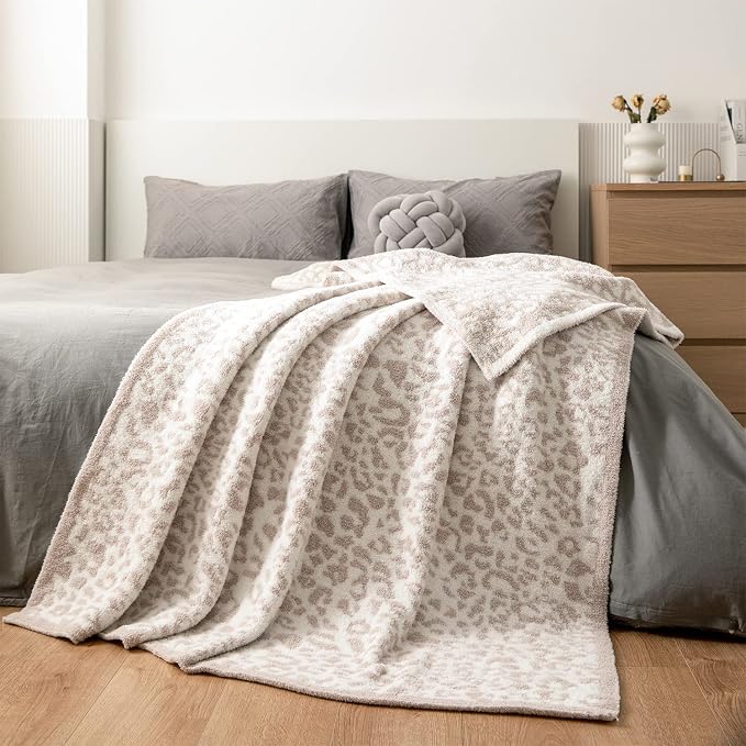 MH MYLUNE HOME Ultra Soft Leopard Throw Blanket Plush, Khaki, 71"x78" | Reversible Cheetah Print Blanket, Comfy Fluffy Fuzzy Plush Blanket Throws for Couch Bed, Cozy Blankets for Women Gift