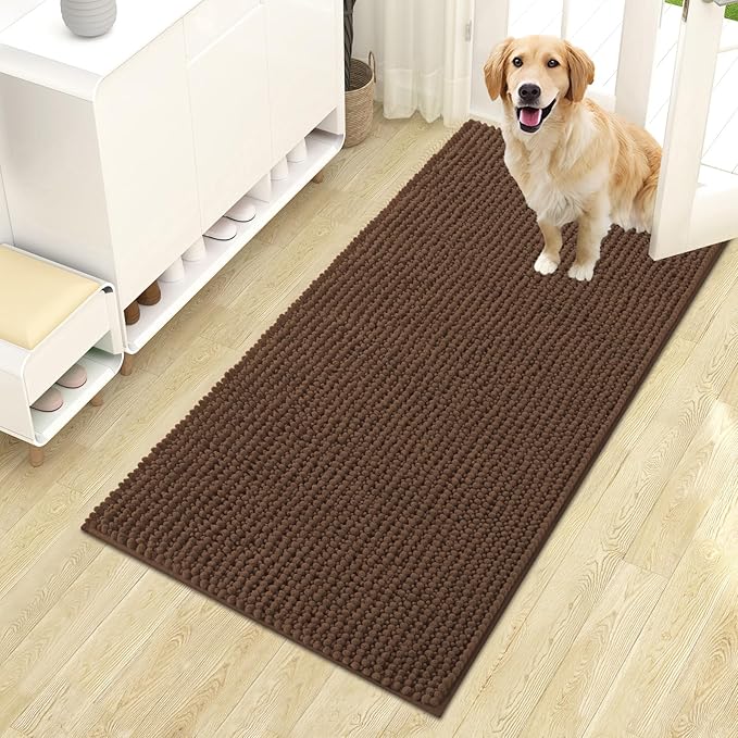 OLANLY Dog Door Mat for Muddy Paws 44x24, Extra Absorbent Chenille Mud Mat | Mocha, Absorbs Moisture and Dirt, Non-Slip Machine Washable Doormat, Quick-Drying Indoor Entryway Floor Mat for Dogs