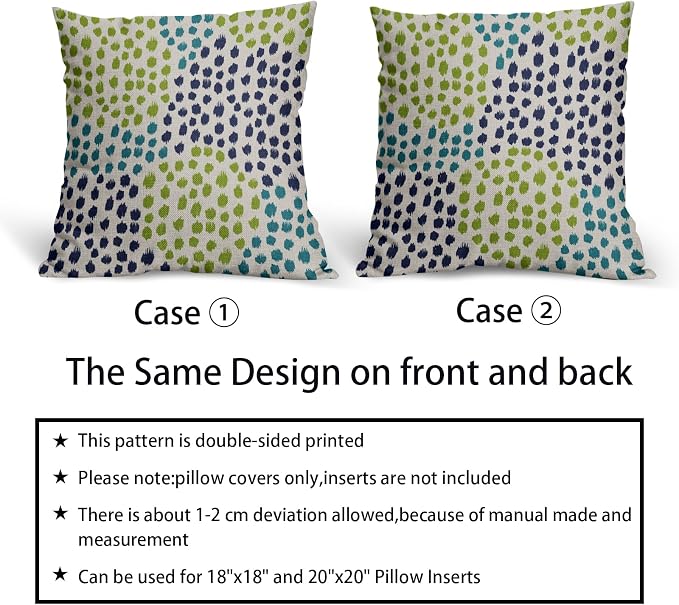 Blue Green Teal Pillow Covers 16x16 Set of 2 Boho Dot Print Summer Decorative Throw Pillows Outdoor Modern Art Trendy Pillowcase Holiday Cushion Cover Linen Pillow Case Decor for Home Sofa Couch Bed
