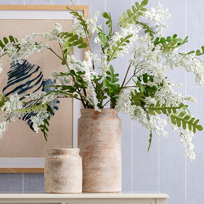 Dobbyby Ceramic Flower Vase 12 inch Farmhouse Rustic Vase for Home Decor Handcrafted Pottery Tall Terracotta Vases for Dining Table Decor Fireplace Living Room Bathroom Wedding Centerpiece (L-Terra)