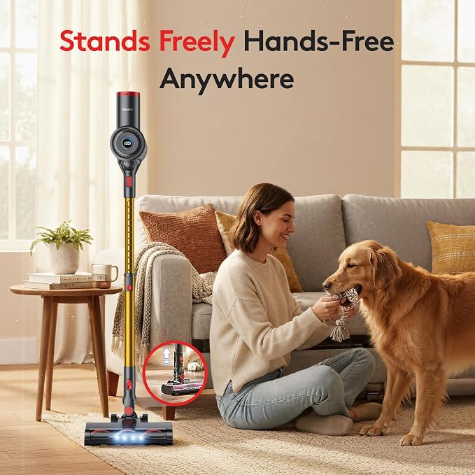RONEAIR Cordless Vacuum Cleaner 40Kpa 45Min 6-in-1 Self-Standing | Stick Vacuum,Anti-Tangle,1L,4 LED,Rechargeable for Pet Hair Carpet Hard Floors Dom Home Use