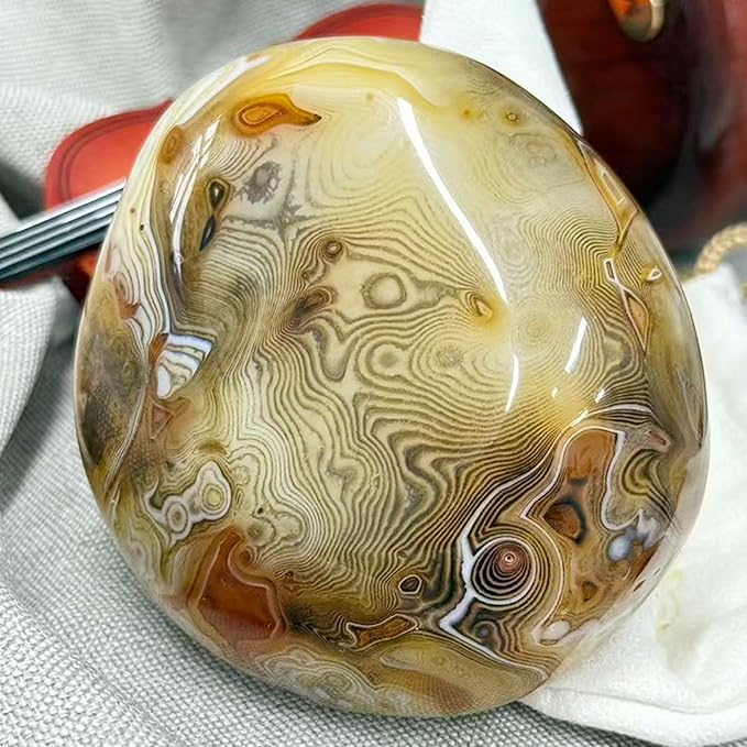 Natural Agate Chalcedony Stone – Silky gem Handheld Raw Polished Gemstone, Unique Silky-Banded Agate Crystal, Healing Energy Specimen for Collection or Home Décor