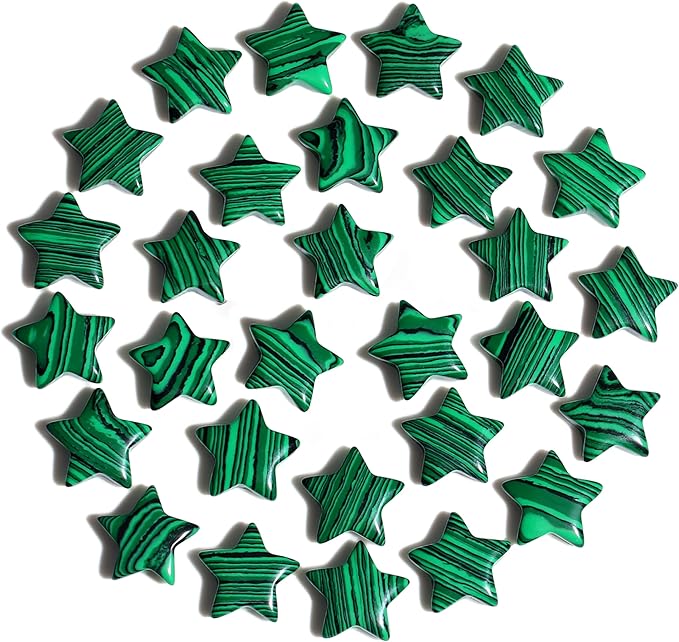 QINJIEJIE 20PCS Malachite Star Crystals Healing Stones Mini Crystal Cute Polished Pocket Stone Thumb Star Gemstones Set Bulk Wholesale Reiki Energy Balancing Star Decor Christmas Day Gifts for Women