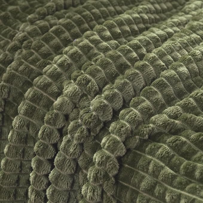 Puncuntex Fleece Throw Blanket Olive Green 108"×90" with Square Grid Design | Super Soft Plush Cozy Flannel Throw Blanket Luxury for Couch Sofa Chair