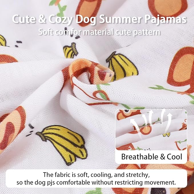Dog Pajamas for Small Dogs Soft Strechy Summer Dog Pjs Puppy Clothes for Chihuahua Yorkie Boy Girl Cat Pet Outfits Cute Pattern XXS~L (Monkey, Large)