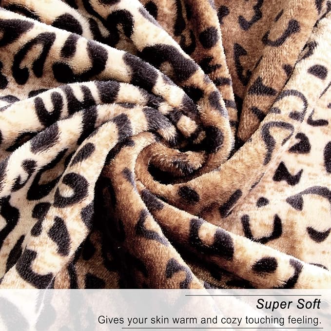 Viviland Flannel Fleece Blanket Queen Size 90x90 inches, Lightweight, Super Soft Cozy Warm Blanket, Leopard Print