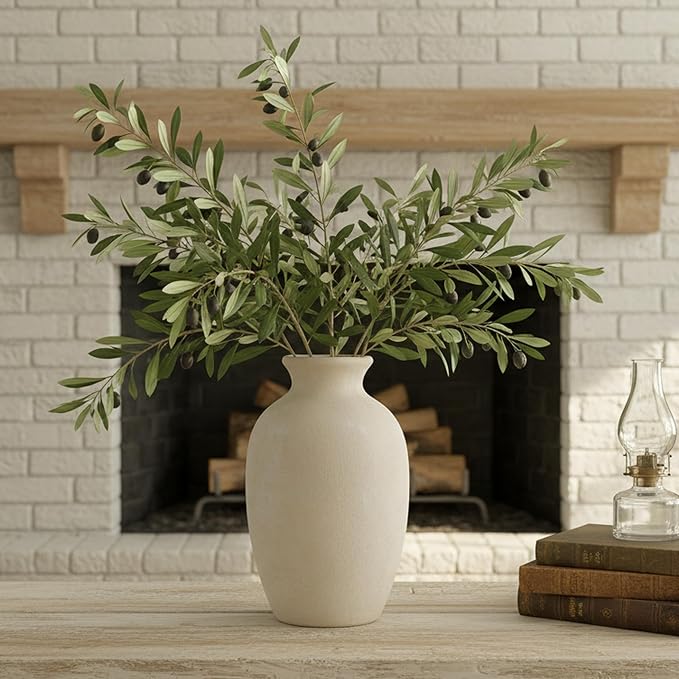 Ceramic Vintage Flower Vase Home Decor, 8.38" Rustic Terracotta, Antique Vase for Table, Living Room, Shelf, Mantel Decoration, Farmhouse- Grayish White