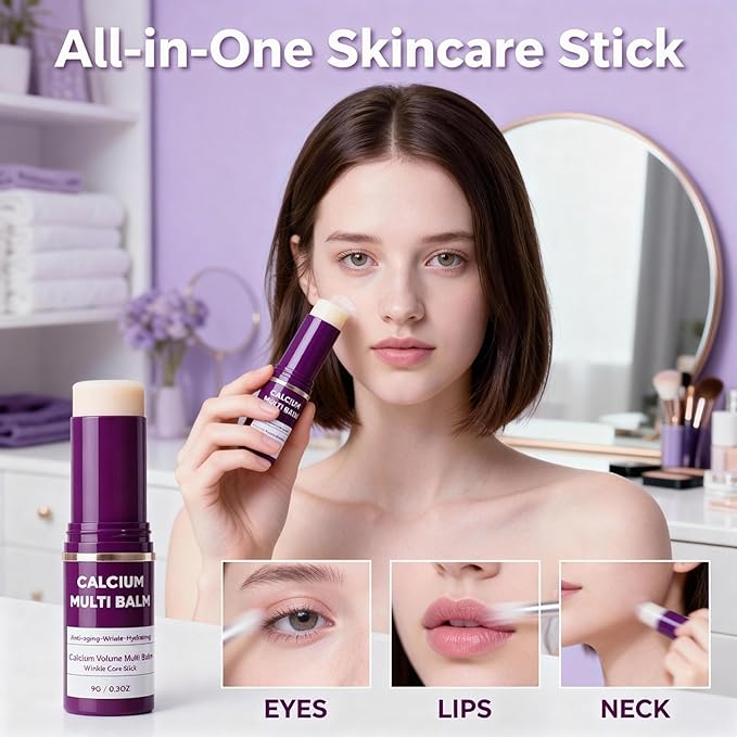 Cemenrete Calcium Multi Balm 2PCS, All-in-One Multi-Action Stick & Anti-Aging Stick, Korean Collagen for Wrinkles, Hydrating Formula for Face, Eyes, Neck & Lips (Set)