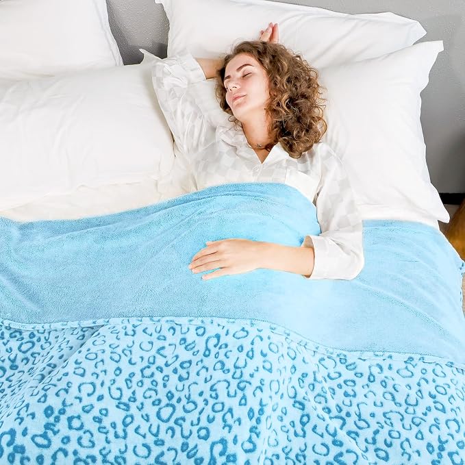 Blue Leopard Print Blanket for Women,Cheetah Throw,Christmas Birthday Gifts | Soft Plush Cheetah Blanket, King Size Fleece Blanket, Bedroom Living Room Decor, Gifts for Women