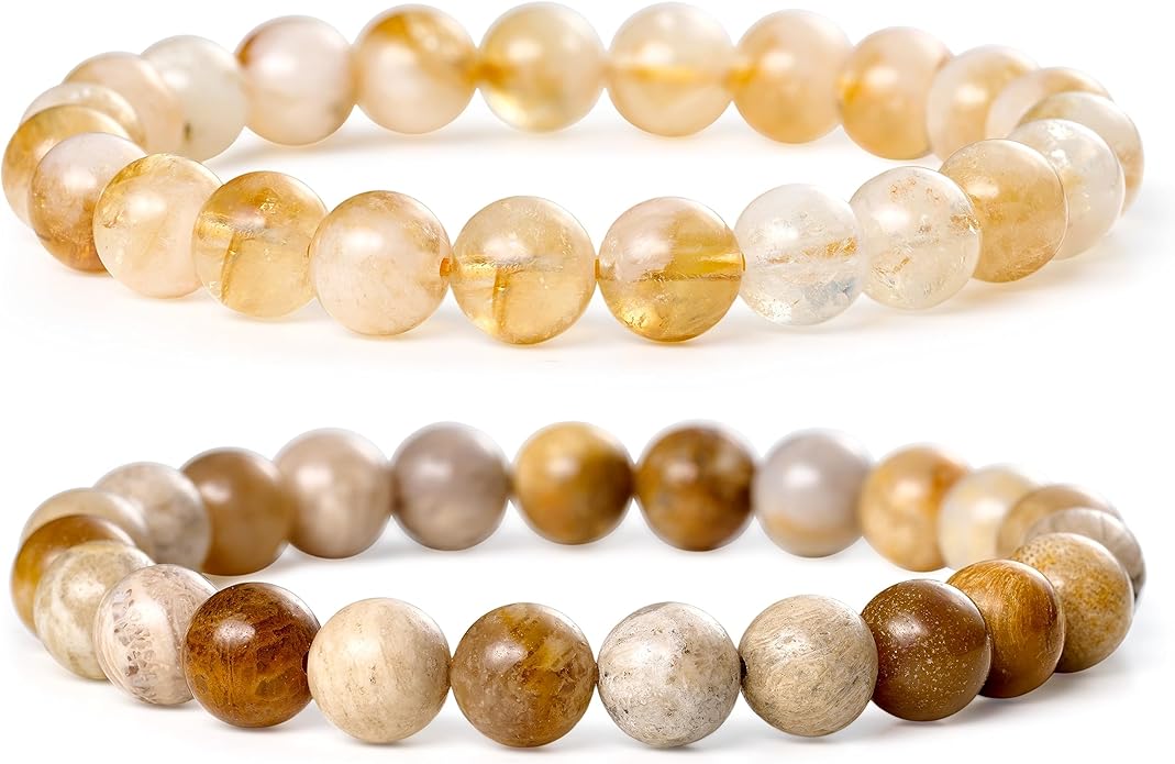 Bivei Natural Gemstone Semi Precious Healing Crystals Handmade Stretchy Round Beads Bracelet,Stocking Stuffers for Women Enhance Positive Energy