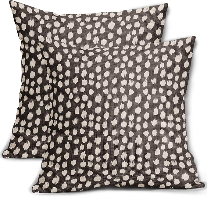 Dark Brown Cream Pillow Covers 22x22 Set of 2 Boho Design Polka Dot Throw Pillows Modern Brush Strokes Decorative Outdoor Pillowcase Square Cushion Cover Linen Pillow Case for Home Sofa Couch Bed
