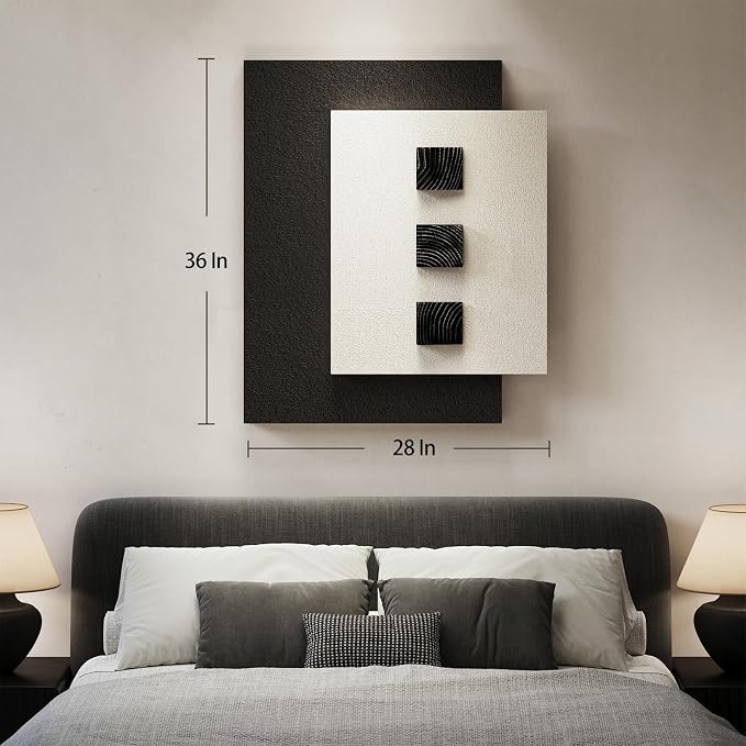 Cuspin Large 3D Wood Wall Art for Living Room, Minimalist Black and White Geometric Wall Decor, Modern Textured Wooden Blocks Artwork for Bedroom Dining Room Office Hallway