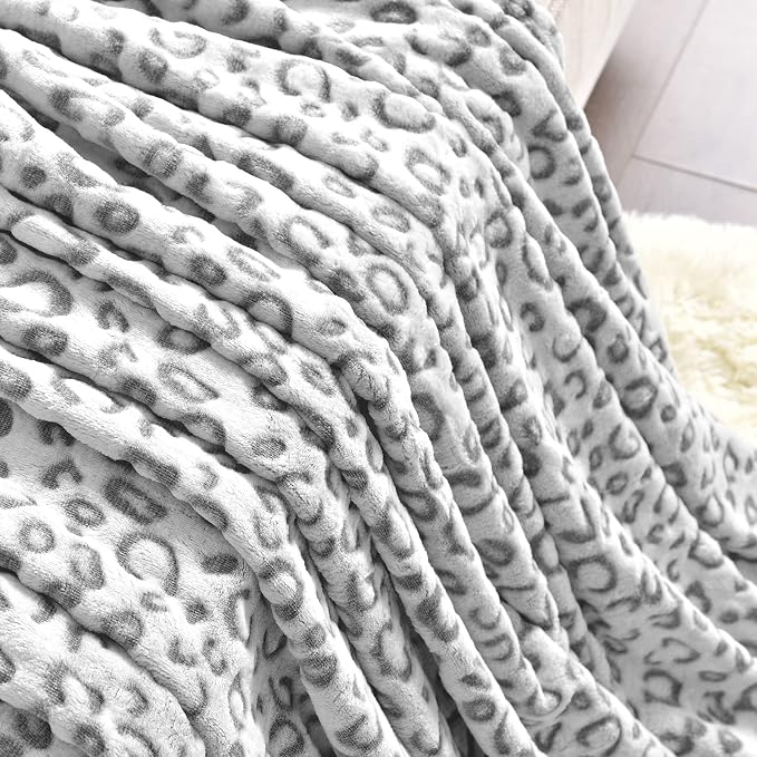 PLEASANT BOULEVARD | Leopard Throw Blanket Fleece, Premium Lightweight Cozy Warm Plush Microfiber Bedspread for Couch Sofa and Bed (Gray, King (108 x 90 inches))