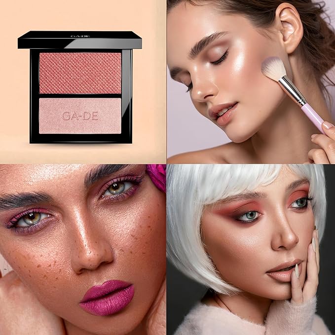 GA-DE Velveteen Blush and Shimmer Duet, 56 - Formulated with Micronized Pearls and Pigments for Sculpting Face and Décolleté - Paraben-Free - 0.26 oz