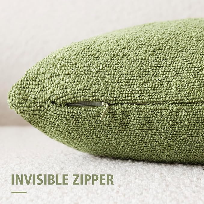 Foindtower Pack of 2 Textured Boucle Throw Pillow Covers Accent Solid Decorative Lumbar Pillow Cases Soft Couch Cushion Case for Chair Sofa Bedroom Living Room Home Decor 12x20 Inch Leaf Green