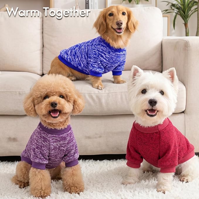 3 Pack Dog Sweaters for Small Dogs Girl Boy Winter Fleece Clothes Warm Soft Dog Sweatshirt Outfit for Dogs Cats Pet Apparel