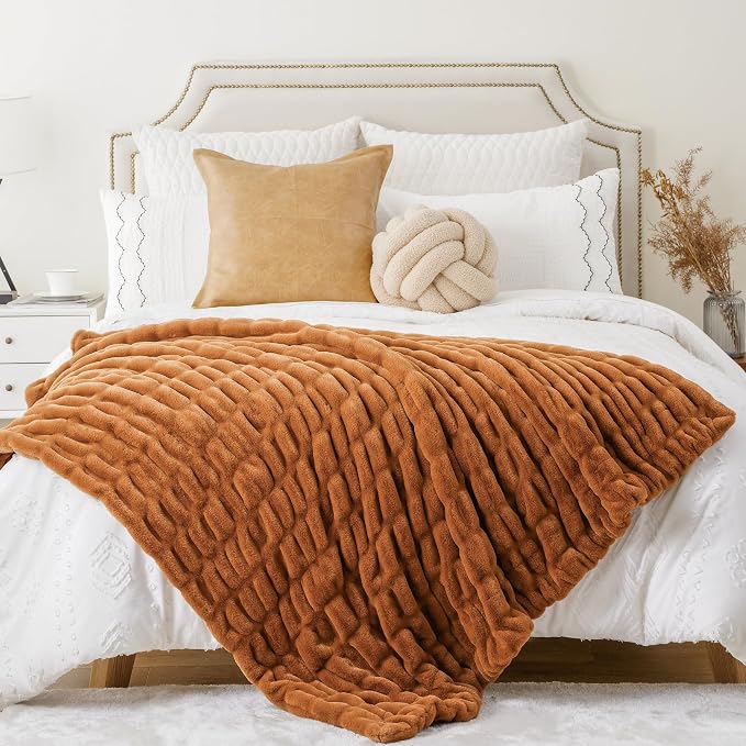 BATTILO Faux Fur Throw Blanket for Couch, Fall Decor, 60"x80", Double Side | Burnt Orange Throw Blanket, Fall Throw Blanket, Silky Cozy Soft Mink Faux Fur Blanket For Bed, Sofa, Living Room