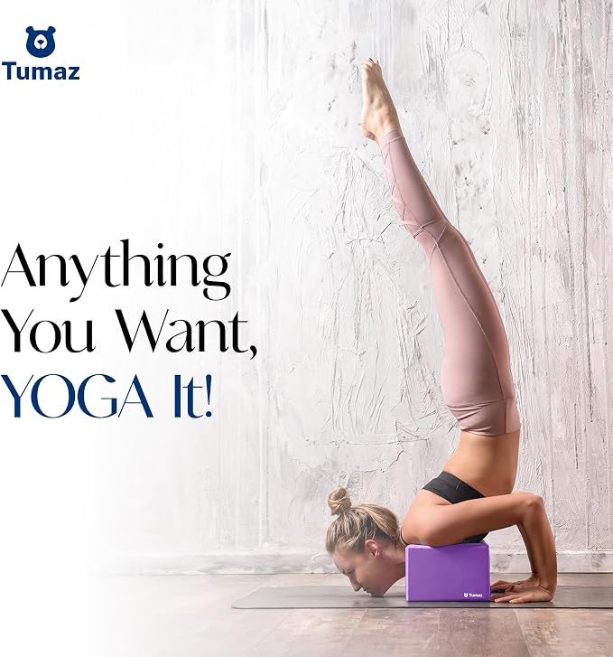 Tumaz Non-Slip Yoga Blocks 2-Pack - High Density/Lightweight EVA Foam & Natural Cork for Stability, Premium Set with E-Book Included