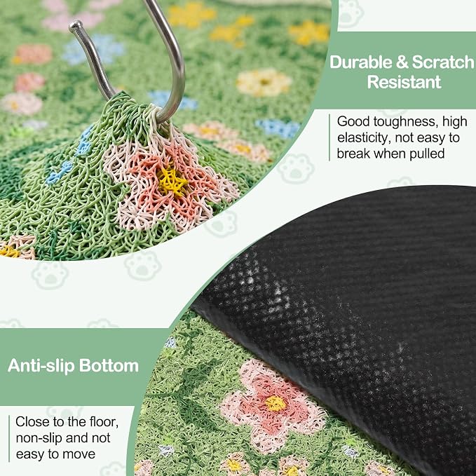 Glittme Cat Litter Mat, 24"x15" Non-Slip Washable Trapping Mat for Cats | Litter Trapping Mat With Thick PVC Coil To Catch Scatter, Soft On Paws And Waterproof Bottom To Protect Floors