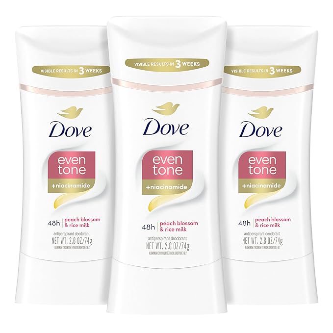 Dove Even Tone Antiperspirant Deodorant Stick Peach Blossom & Rice Milk 3 Count 2.6 oz