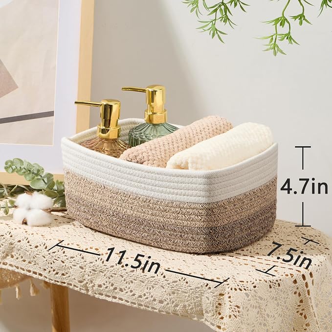 MiniArk Small Storage Baskets for Organizing | Closet Organizer Bins | Shelf Toy Basket | Woven Rope Baskets | Cube Decorative Box | Shallow Basket |11.5x7.5x4.7”| 3 Packs Gradient Brown