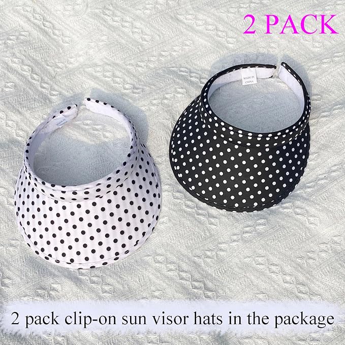 2 Pack Sun Visor Hats Women Men Clip On Wide Brim Visors Hat Outdoor Sports Golf Beach Travel Tennis Caps