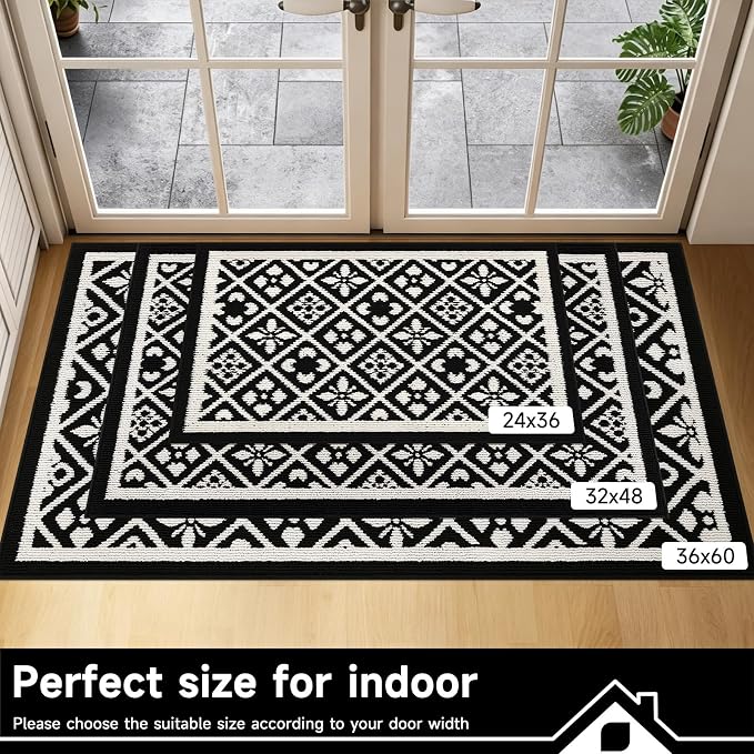 Ileading Entrance Door Mat 3'x5', Absorbent Dog Mats for Muddy Paws, Low-Profile Large Entryway Runner Rug with Non-Slip Backing, Machine Washable Inside Welcome Mat for Hallway,Kitchen(Black)