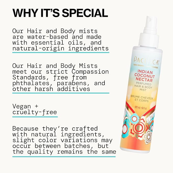 Pacifica Beauty Indian Coconut Nectar Hair & Body Mist, Functional Fragrance For A Calming Experience, Paraben-Free, Vegan & Cruelty-Free, 5 Fl Oz