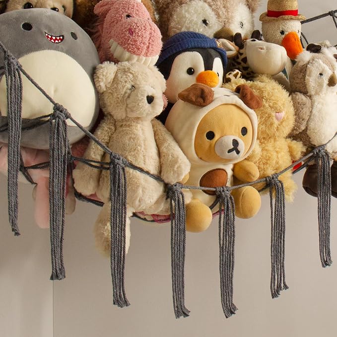 mirolam Stuffed Animal Storage Hammock Net - Toy Hammock Net for Stuffed Animals Corner - Hanging Stuff Animal Organizer Holder Large Size Baby Nursery Room Decor-Grey