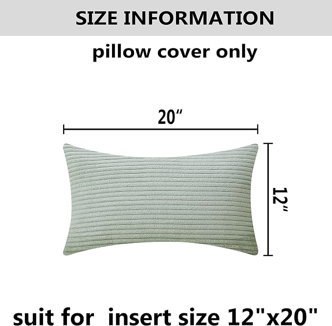 Home Brilliant Decorative Pillow Cover Rectangle Lumbar Striped Corduroy Solid Oblong Pillowcase for Sofa Kids Toddler Summer Decor Sage Green, 12 x 20, Mint